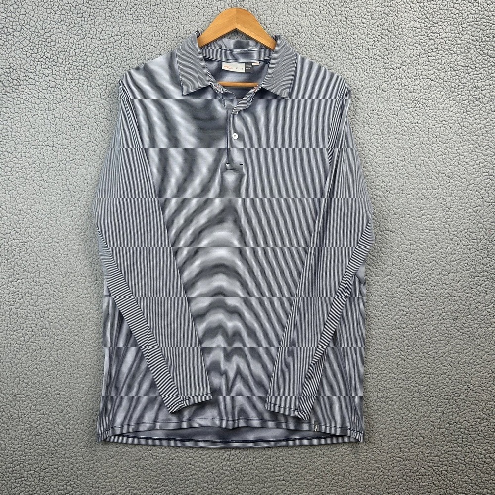 KJUS Men's Long Sleeve Polo Shirt M Navy Blue Striped UPF 50+ Performance Golf